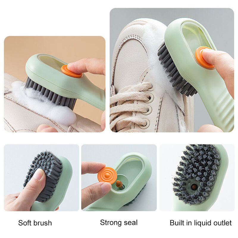 Multifuncional limpeza sapato escova automática sabão líquido adicionando escova punho longo macio-cerdas escova escova de roupa ferramenta de limpeza doméstica