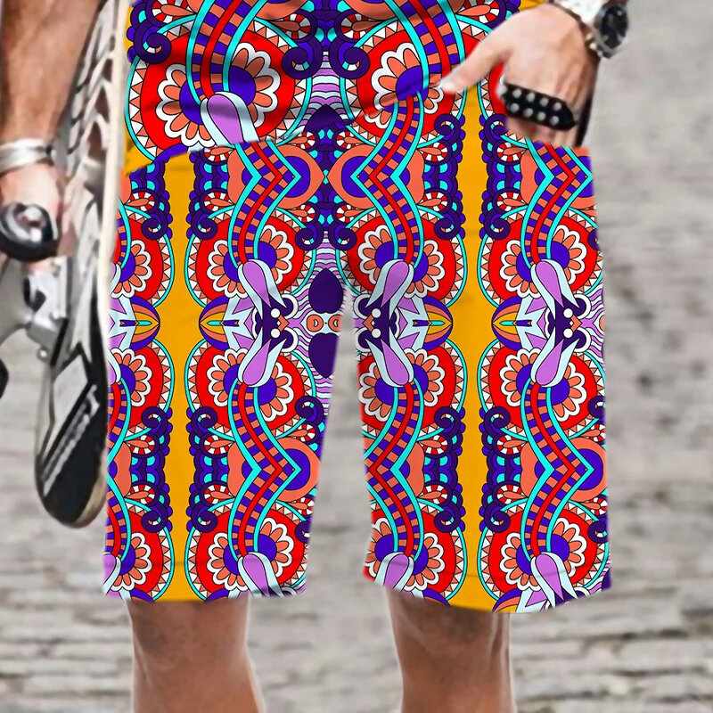 Harajuku 3D Ethnic Exotic Patterns Printed Beach Shorts Men Summer Vintage Swim Pants Fashion Streetwear Cool Trunk Board Shorts