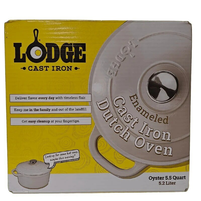 Lodge Cast Iron 5.5 Quart Enameled Dutch Oven, Oyster