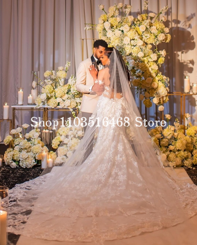 Abiti da sposa eleganti 2024 Applique monospalla sirena bianco matrimonio formale abiti da sposa lunghi personalizzati Vestido De Novia
