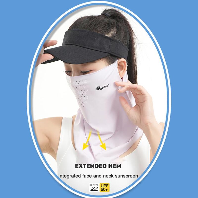 Máscara de protección solar para mujer, velo de seda completo, sombrilla, toalla de hielo para la cara, Anti-UV, transpirable, para colgar en la oreja, verano, O8M8