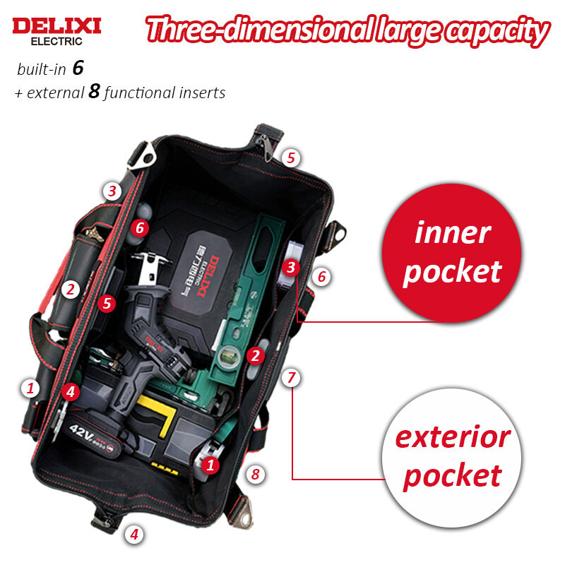 DELIXI 전기 도구 가방, 내구성 전기 하드웨어 상자 전용 캔버스 다기능 휴대용 보관 가방