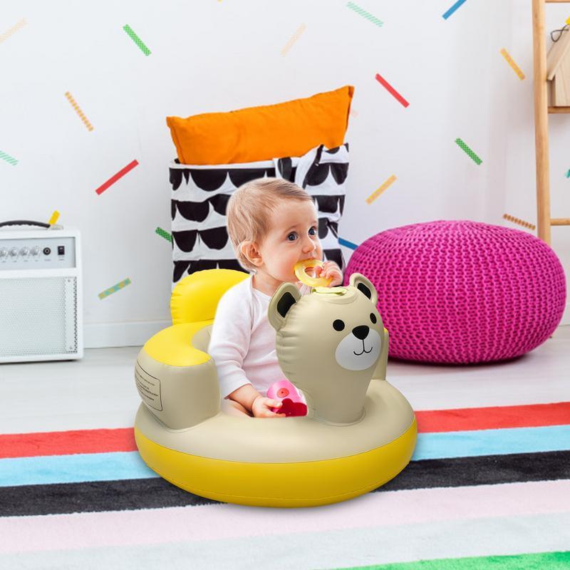 Kursi tiup portabel beruang lucu untuk bayi, kursi lantai bayi 6-24 bulan duduk anak-anak