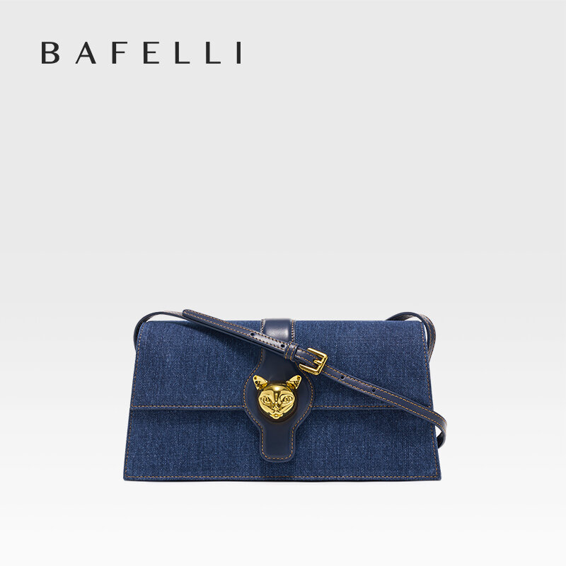 BAFELLI-Bolso de mano de cuero con solapa para mujer, cartera femenina de marca de lujo, estilo RETRO, DENIM, tendencia de hombro, 2023
