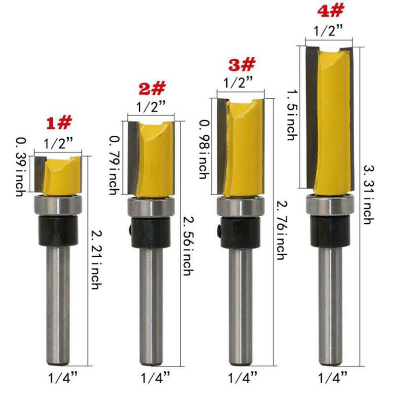 Fresa 1/4 lidar com cortador de moagem copiar aparar faca shank rolamento superior nivelado guarnição padrão ferramentas para trabalhar madeira acessórios