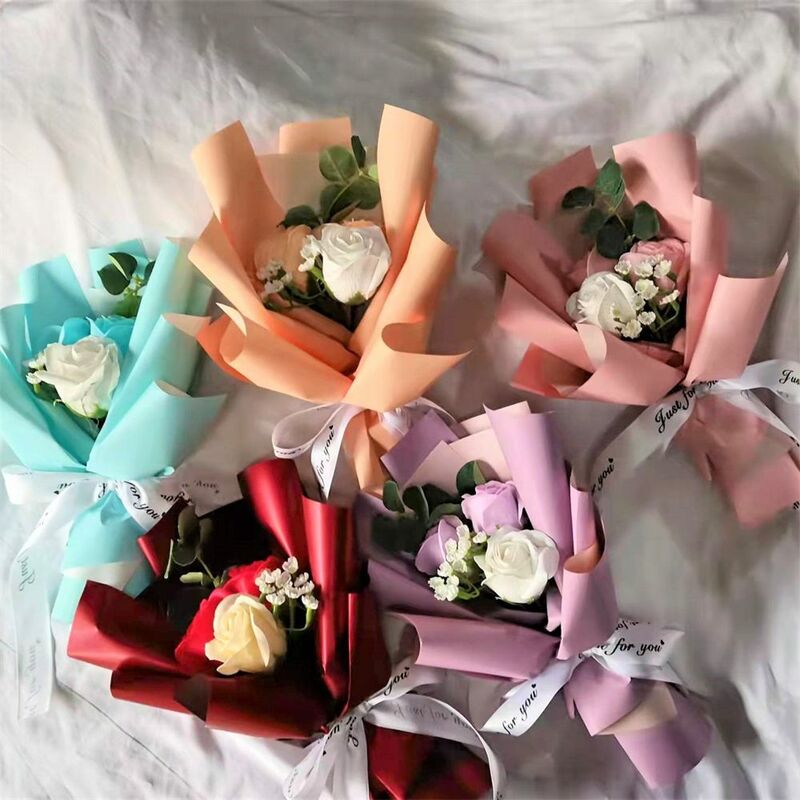 Nuovo prodotto 3 Bouquet di sapone san valentino simulazione natalizia rosa piccolo Bouquet vacanze Mini fiori
