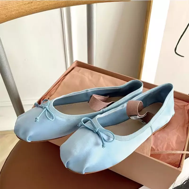 Новинка весна-осень 2023, стильные балетные туфли с низкой подошвой и бантом, женские туфли для балета, французская Мэрилин