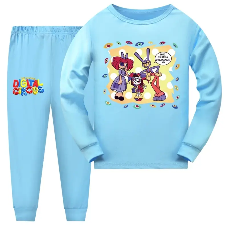 Confortável pijama de mangas compridas para meninos e meninas, novo conjunto caseiro, a incrível roupa digital de circo para crianças