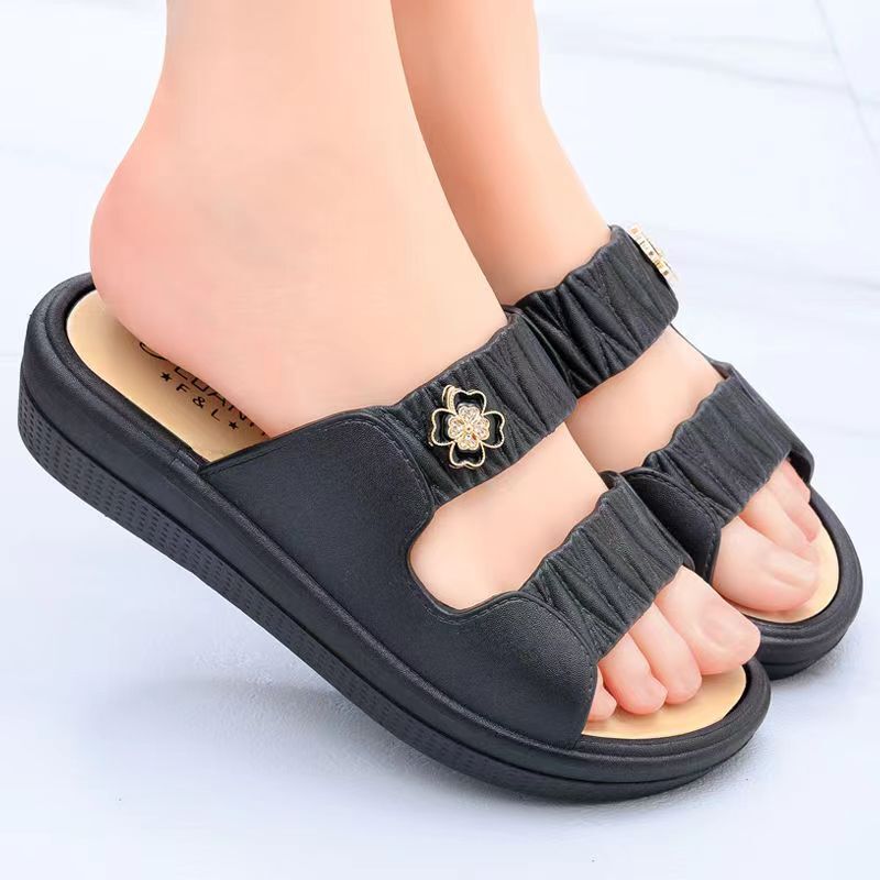 New Women's Summer One Word Wedges Slippers Thick Sole Non Slip Breathable Home Slippers Free Shipping Outdoor Slippers Sandals