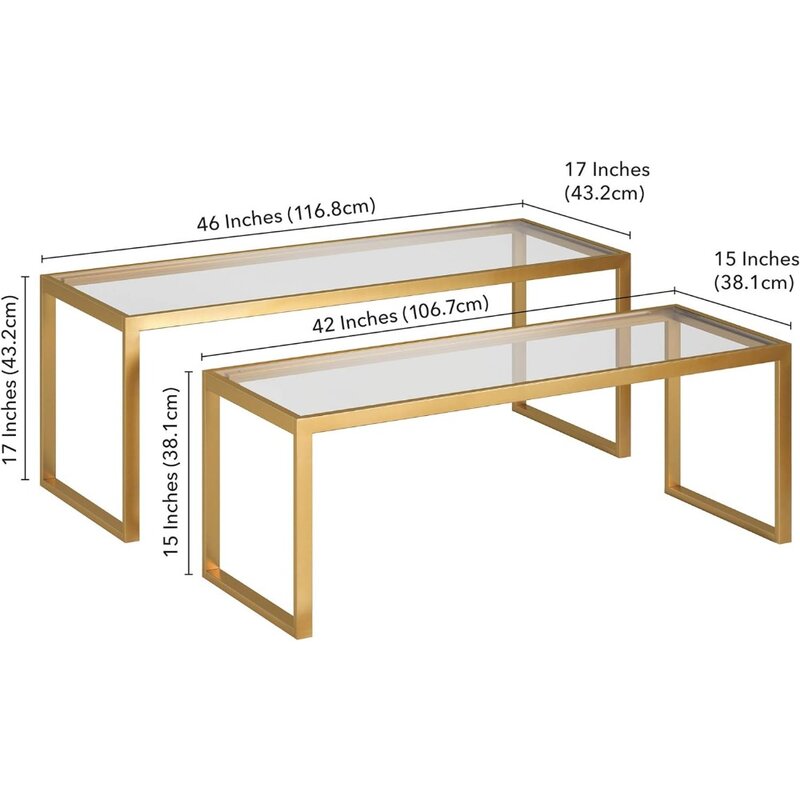 Tavolino rettangolare nidificato in ottone, tavolini moderni per soggiorno, appartamento studio essentials