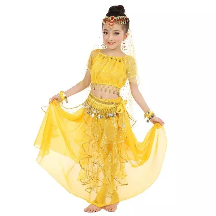 زي الرقص الشرقي للأطفال ، ملابس الراقصة الشرقية ، أزياء الرقص الهندي للفتيات ، جديد ، 3 في كل مجموعة