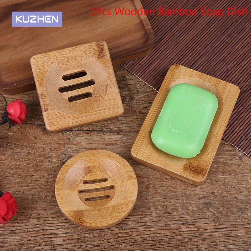 Jabonera de madera de bambú Natural para baño, soporte de almacenamiento de alta calidad, 1 unidad