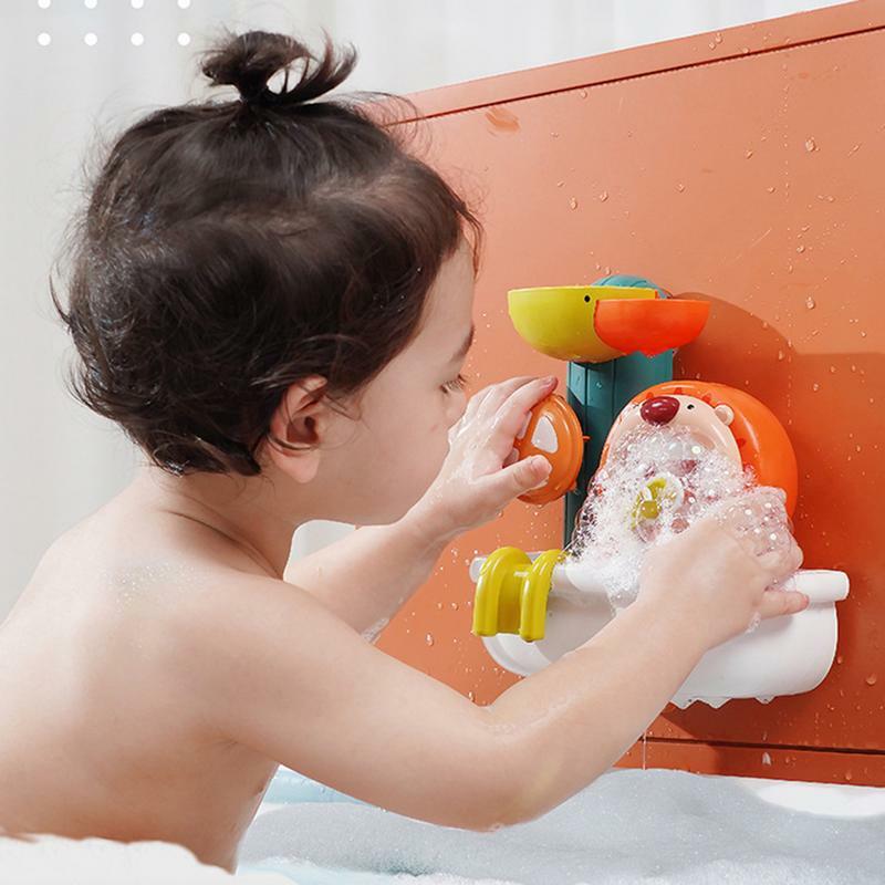Juguete de baño de animales para bebé, juguete de baño de León colorido, montaje en pared, cascada, bañera con 4 ventosas, diversión de baño