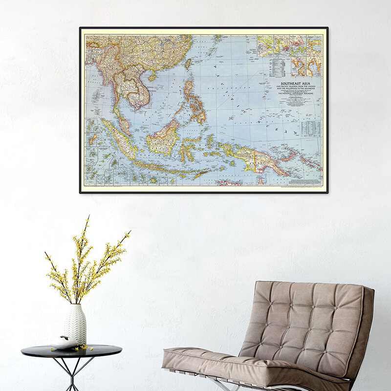 A2 Size World Map Detailed Southeast Asia 1944 Poster Wall Chart Retro Paper Kraft Paper Map of World Office Supplies