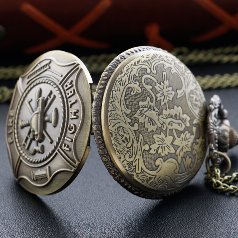 Vintage Bronze Fire Fighting Tool Steam Punk kieszonkowy zegarek kwarcowy męski i damski ogólny dekoracyjna biżuteria naszyjnik prezent