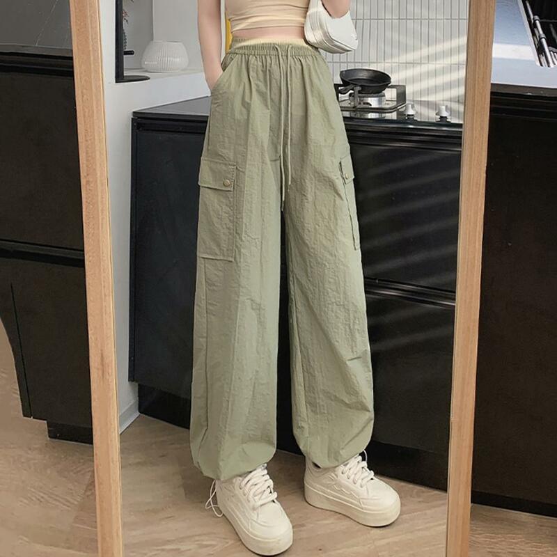 Casual Loose Fit Women Trousers Stylish Women's Cargo Pants with Multiple Pockets Elastic High Waist Quick Drying for Comfort
