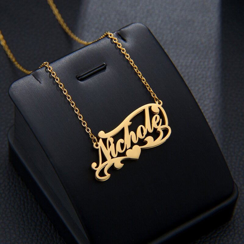 Customized Double Layer Welding Name Letter Necklaces Name for Women Men Heart Necklace Pendant Thick Figaro Chain Jewelry Gift