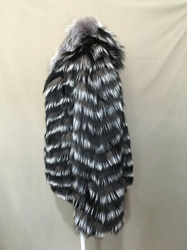 Casaco Real Fox Fur Stripe para mulheres, muito fino com capuz, Casacos, B210908, primavera e outono, 2023