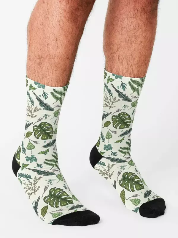 Grüne Blätter Muster Socken Anti-Rutsch-Fußball mit Print Frauen Socken Männer