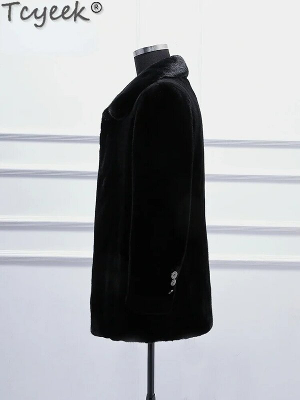 Tcyeek-abrigos de piel de visón Real para Hombre, abrigo Natural, chaqueta de piel de visón completa cálida, ropa de invierno, color negro, 9xl