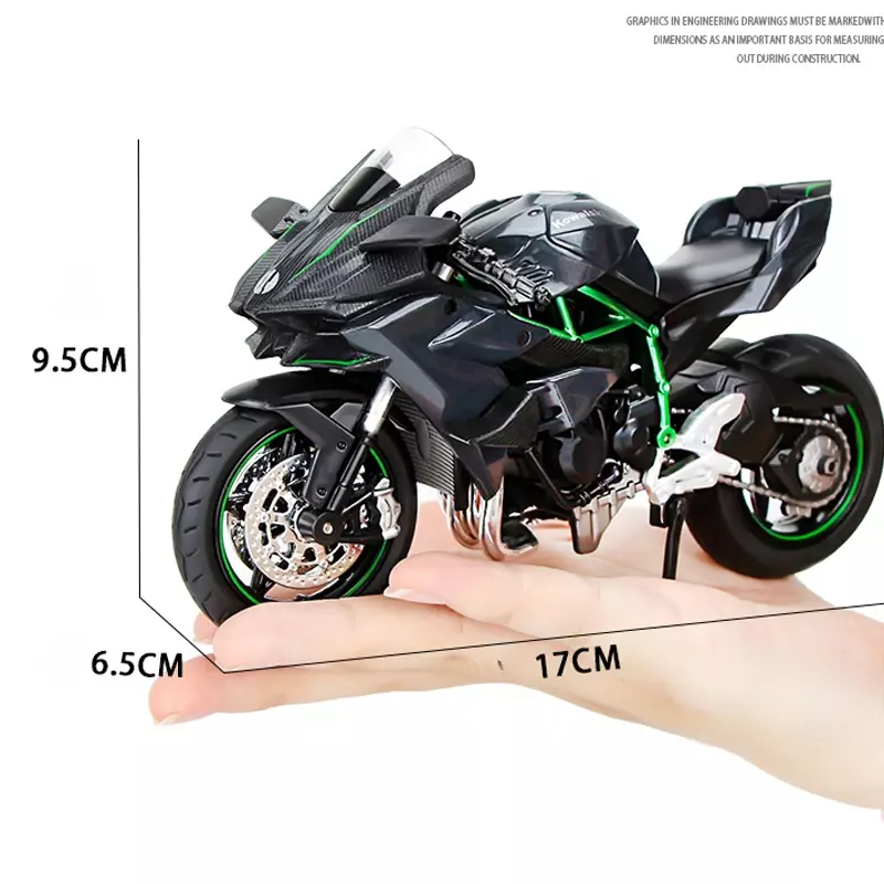 Modelo de motocicleta Kawasaki Ninja H2R 1:12, vehículos fundidos a presión, juguetes para niños, regalo para niños, modelo de Motor de luz de sonido coleccionable