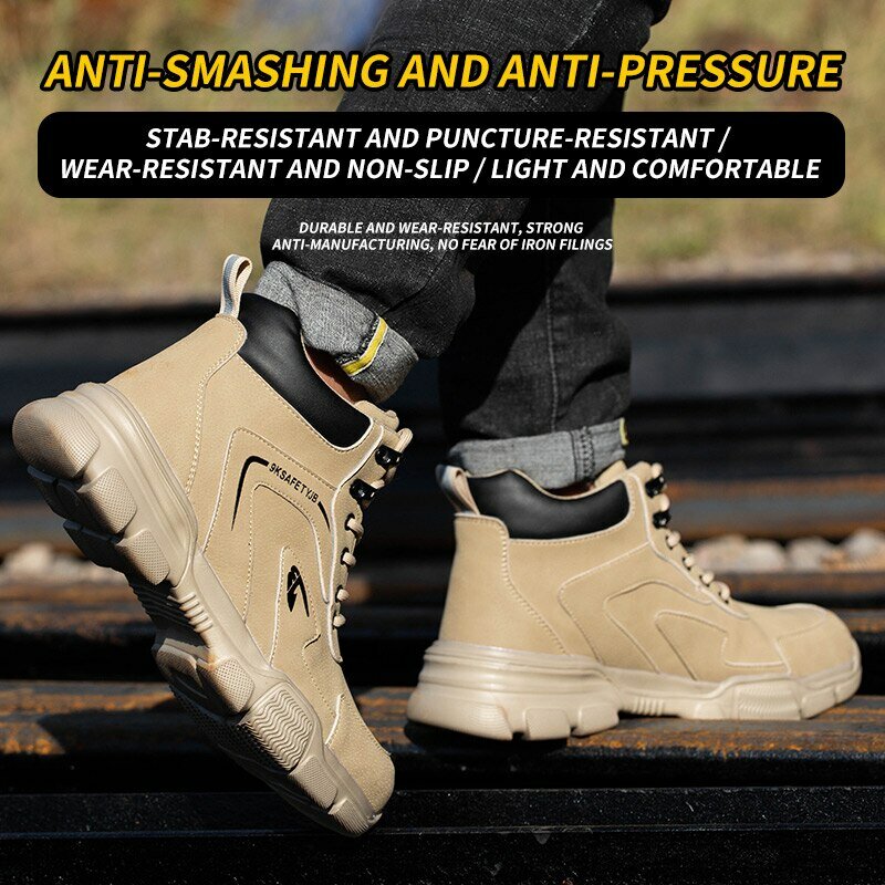 Zapatos de seguridad con punta de acero para hombre, botas de trabajo indestructibles, antigolpes, antipuñaladas