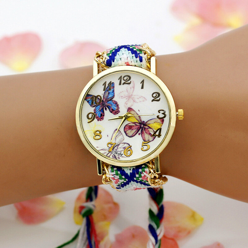 Shsby 여성용 꽃 우븐 나일론 로프 손목 시계, 패션 여성 드레스 시계, 고품질 쿼츠 시계, 달콤한 소녀 시계