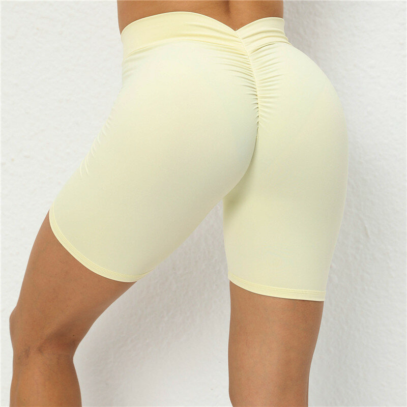 Einfarbige v zurück Frauen nahtlose Butt Lifting Gym Shorts schnell trocknen Training Sport Fitness hohe Taille Yoga Hosen Shorts