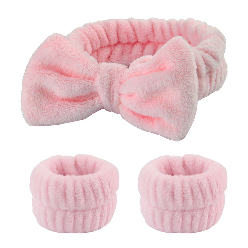 Wash Face Headbands For Women Coral Fleece Cuff Waterproof  Absorbent Wristbands Head Band Hair Accessories Set