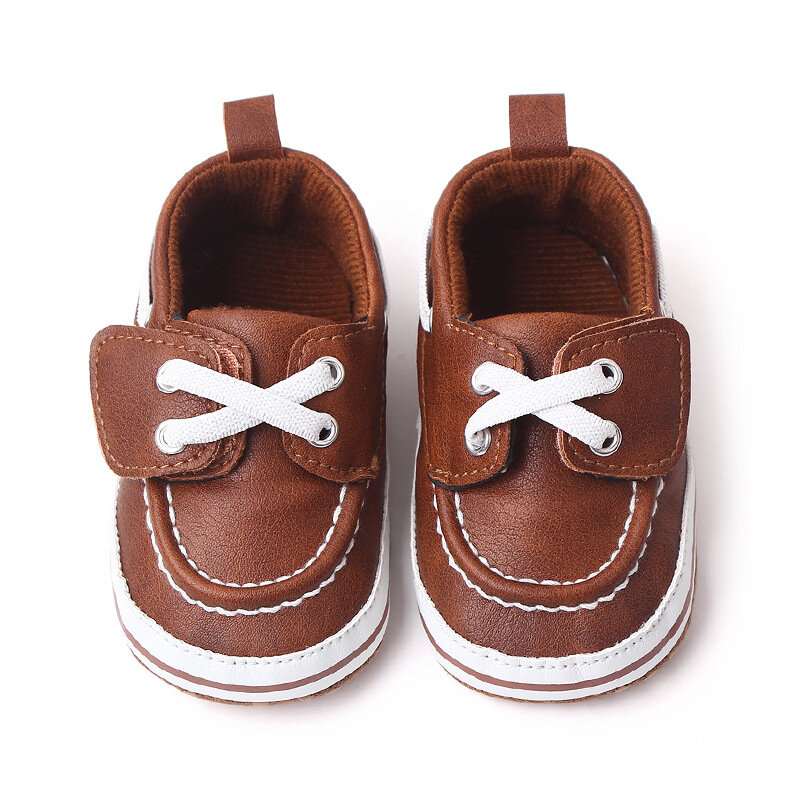 Sepatu bayi bermerek sepatu bayi untuk anak laki-laki balita mokasin kulit lembut barang bayi aksesoris Bebes Alas Kaki bayi baru lahir 0-18 bulan