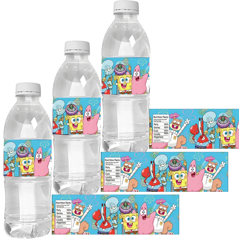 Spons panas kartun Bob botol air label pesta ulang tahun label tahan air botol air kemasan stiker untuk Bob ulang tahun