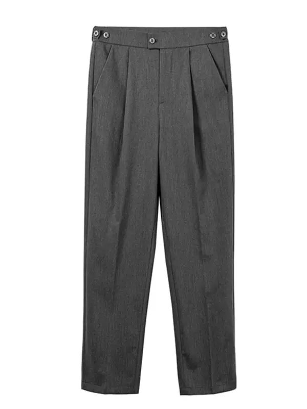 Pantalones informales de moda coreana para hombre, pantalón largo recto, holgado, drapeado, color gris, novedad de verano, 2024
