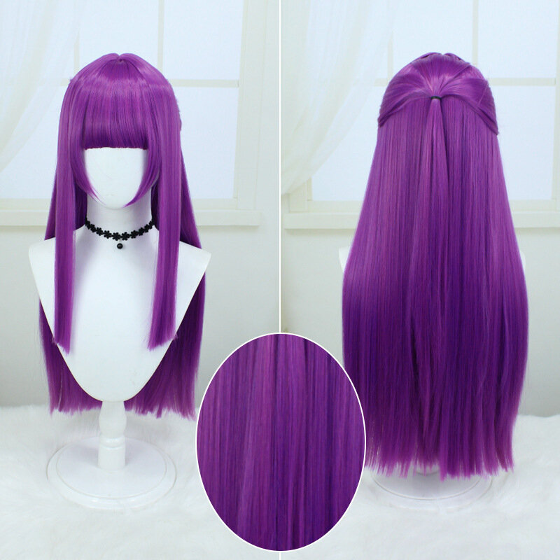 Frieren Beyond Journey's End Cosplay Fren Wig Purple Long Straight Synthetic Wigs With Bangs For Women Halloween Fake Hair 80cm