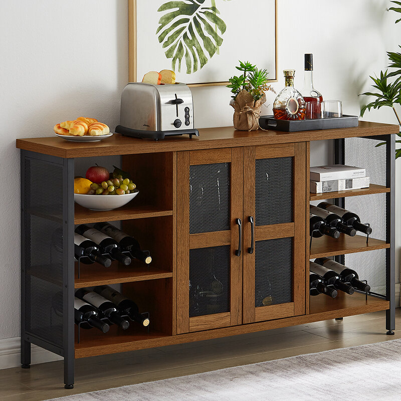 Industrial Wine Bar Cabinet For Liquor Glasses Coffee Cabinet With Wine Rack Sideboard Buffet Farmhouse Cabinet For Dinning Room