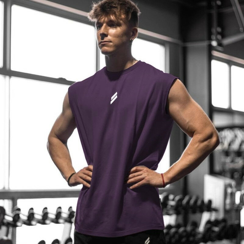 เสื้อกล้ามกีฬาฟิตเนสผู้ชายสำหรับฤดูร้อนเสื้อยืดแขนกุดแห้งเร็วระบายอากาศได้ดี