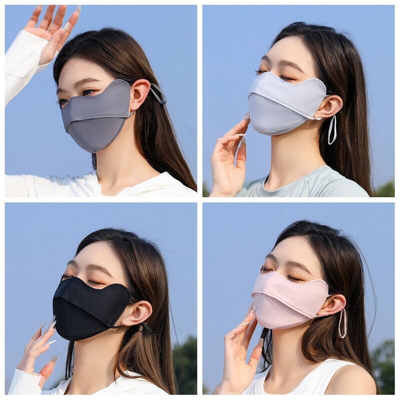 Masker Wajah Musim Panas, masker sutra es bernapas tabir surya syal wajah pelindung mata perlindungan UV masker Gini olahraga