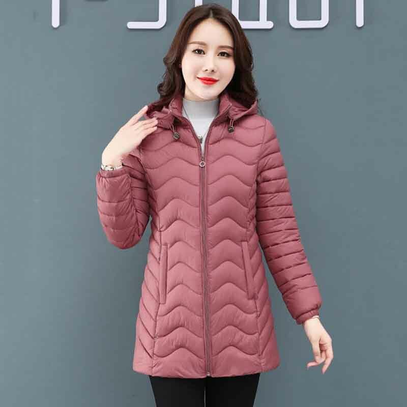 Abrigo acolchado de longitud media para mujer, abrigo grueso con capucha, versión coreana, holgado, de algodón, tendencia 6x, Otoño e Invierno