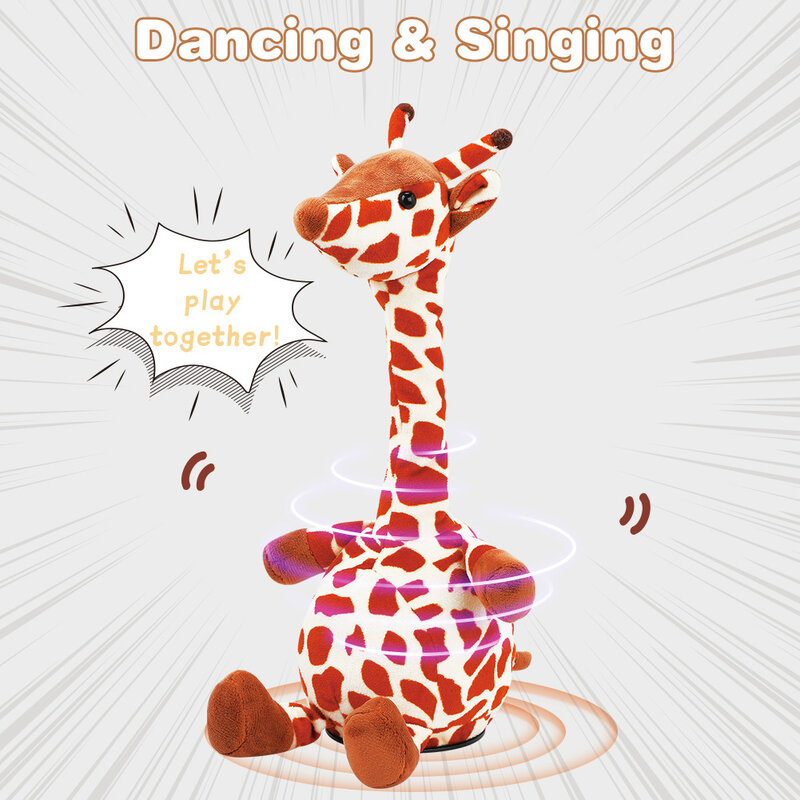 Muñeco de peluche eléctrico de jirafa para niños, trenzado con cuello juguete de luces, música, dibujos animados, aprendizaje de hablar, novedad