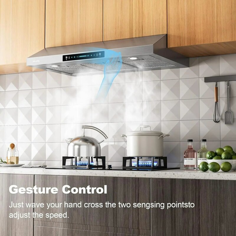 30 Inch Under Cabinet Range Hood with 900-CFM, 4 Speed Gesture Sensing&Touch Control Panel, Stainless Steel Kitchen Vent