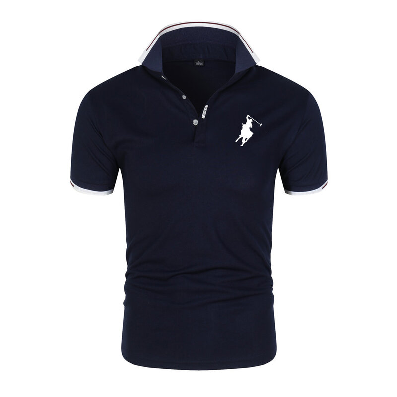 Fashion kaus Golf muda pria, kemeja Polo kerah berdiri lengan pendek bernapas kasual Musim Panas 2024