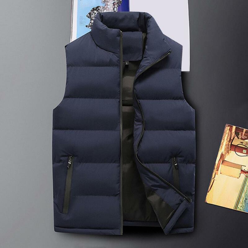 Cold Resistant Soft Men Autumn Winter Solid Color Stand Collar Plus Size Cotton Waistcoat Streetwear