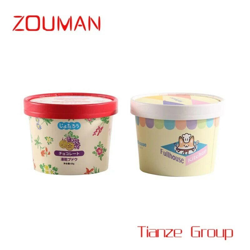 Новинка 2023, стильная бумажная чашка для мороженого, маленькая одноразовая бумажная чаша для мороженого, йогурта с крышкой и ложкой