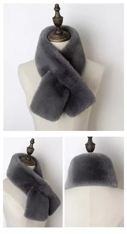 Luxury Winter Faux Rabbit Fur Women Scarf Soft Plush Snood Scarves Solid Color Neck Collar Warmer Cross Ring Christmas Gifts