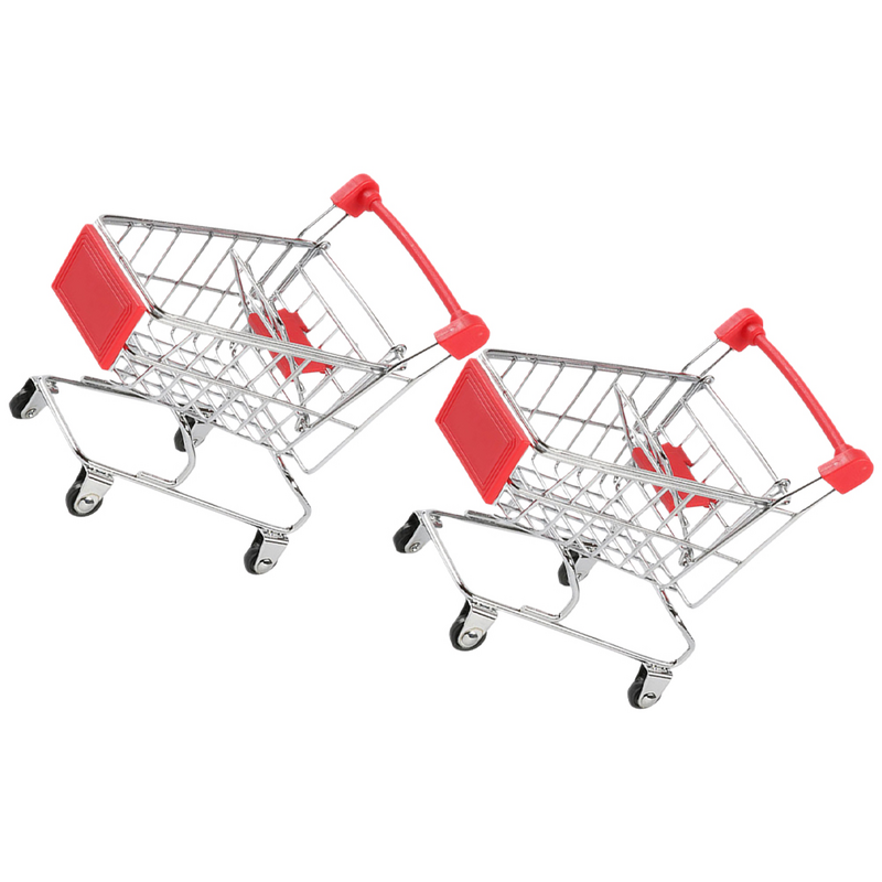 2 Pcs Desktop Mini Shopping Cart Child Toys Kidcraft Playset Plastic Small Supermarket Trolley