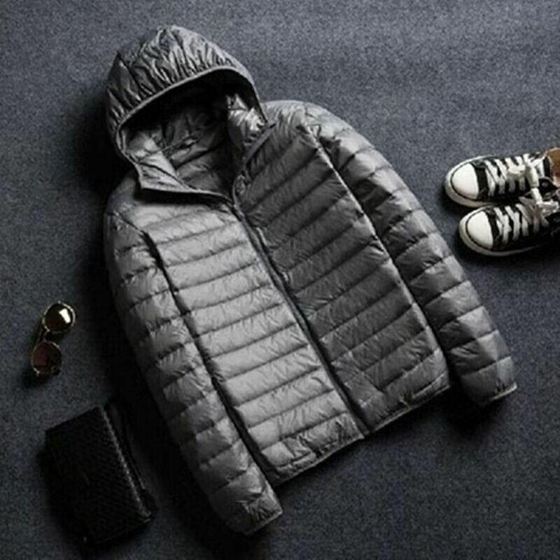 Nowa męska jesienno-zimowa puchowa kurtka z kaczką stójka w stylu Casual ultralekka płaszcz z kapturem przenośna odzież wierzchnia wodoodporna