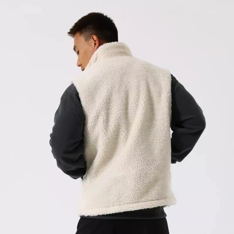 Mantel bulu domba tebal pria, jaket olahraga kasual kerah berdiri longgar hangat musim dingin 2023