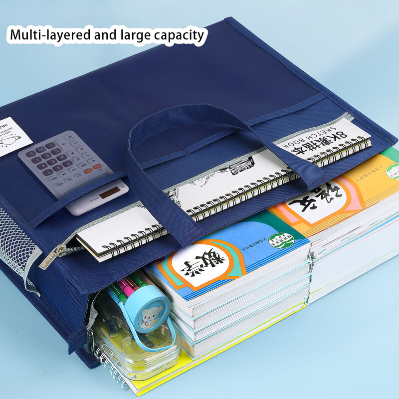 Blue/pink large capacity, multifunctional, portable storage bag for office files, book storage, multi-layer storage bag