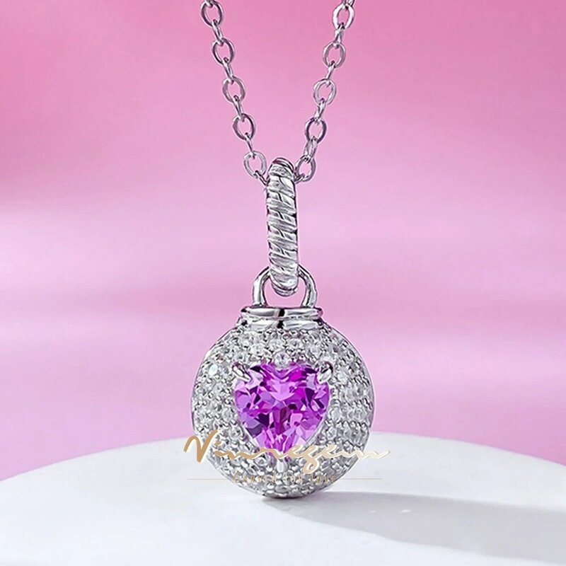 Vinregem 6MM potongan hati Lab dibuat batu permata safir liontin mewah kalung untuk wanita 100% 925 perak murni perhiasan bagus