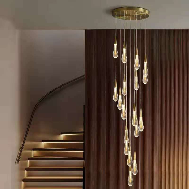 Lustre LED en cristal créatif nordique, villa en duplex, restaurant, chambre à coucher, lampes de chevet, éclairage de décoration d'escalier
