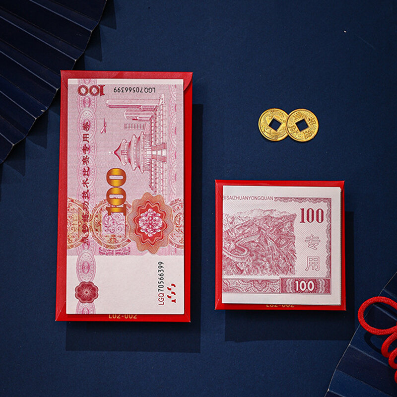 Bolsa de dinero de la suerte con patrón de dragón de dibujos animados, Año Nuevo Chino, bendición, rojo, 6 piezas